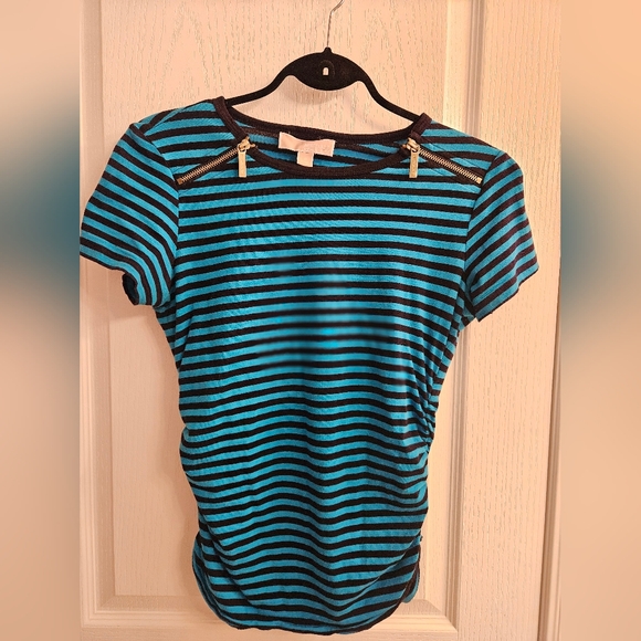 Michael Kors Blue Fitted Ribbed Short Sleeve Tee - Picture 1 of 1